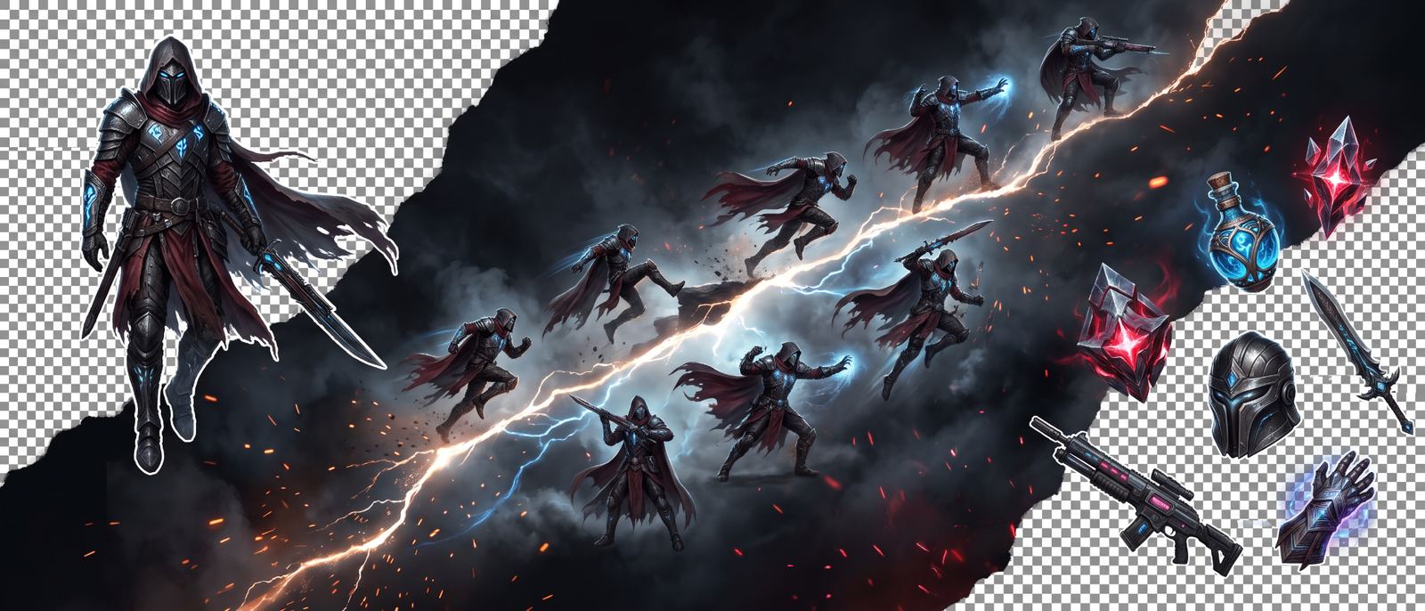 Production-Ready Transparent PNGs — Deliver characters, props, and VFX assets as clean, cut-out transparent PNGs — ready to drop directly into engines, compositions, and marketing layouts without a background-removal step.